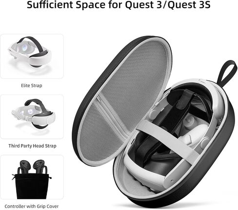 COOWPS Hard Carrying Case for Meta Quest 3S/Quest 3 Accessories, Fits Elite Strap, Portable Full Protection Bag for Travel and Home Storage, Grey in Saudi Arabia