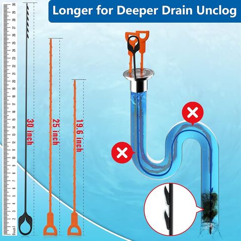 Drain Snake 30 Inch Hair Drain Clog Remover, Durable Nylon Sink Snake Drain Hair Removal Tool Hair Catcher for Unclogging Kitchen & Bathroom Sink, Bathtub, Shower Drain Hair Clogs (5 Pack) in Saudi Arabia