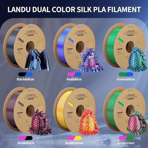 خيوط PLA الحريرية مزدوجة اللون من LANDU 1.75 مم 1 كجم، دقة أبعاد خيوط الطابعة ثلاثية الأبعاد +/- 0.02 مم، خيوط البثق المشترك PLA خيوط لامعة تناسب معظم طابعات FDM ثلاثية الأبعاد، بكرة 1 كجم (2.2 رطل) أحمر أسود in Kuwait