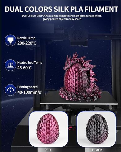 خيوط PLA الحريرية مزدوجة اللون من LANDU 1.75 مم 1 كجم، دقة أبعاد خيوط الطابعة ثلاثية الأبعاد +/- 0.02 مم، خيوط البثق المشترك PLA خيوط لامعة تناسب معظم طابعات FDM ثلاثية الأبعاد، بكرة 1 كجم (2.2 رطل) أحمر أسود in Kuwait