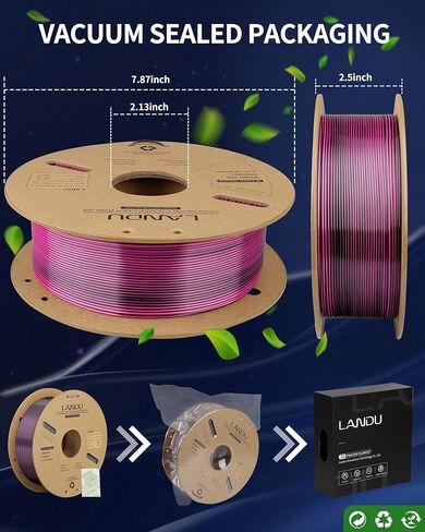 خيوط PLA الحريرية مزدوجة اللون من LANDU 1.75 مم 1 كجم، دقة أبعاد خيوط الطابعة ثلاثية الأبعاد +/- 0.02 مم، خيوط البثق المشترك PLA خيوط لامعة تناسب معظم طابعات FDM ثلاثية الأبعاد، بكرة 1 كجم (2.2 رطل) أحمر أسود in Kuwait