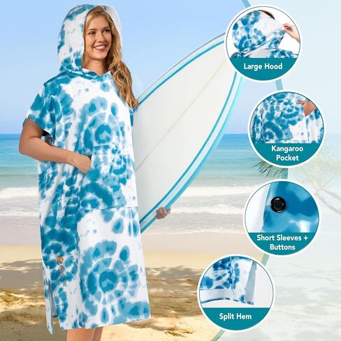 SUN CUBE Surf Poncho Changing Robe with Hood, Quick Dry Microfiber Wetsuit Changing Towel with Pocket for Surfing Men Women in Saudi Arabia