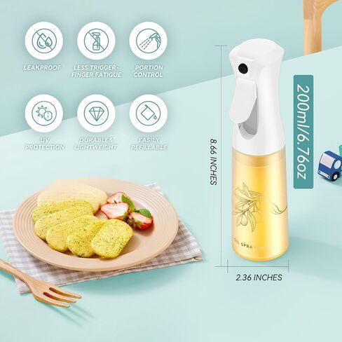 Oil Sprayer for Cooking -200ml Glass Olive Oil Sprayer - Oil Sprayer - Continuous Spray With Portion Control - Cooking Sprayer - Oil Spray Bottle - Kitchen Gadgets for Air Fryer, Salad, Cooking in Saudi Arabia