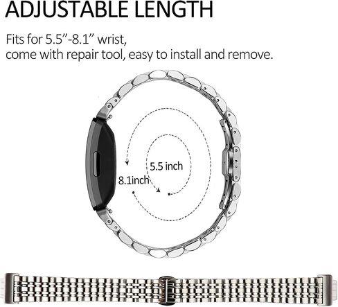 Chofit Metal Bracelet Compatible with Fitbit Inspire/Inspire HR/Inspire 2 Bands, Stainless Steel Replacement Strap Wristband Accessories for Inspire Tracker for Women (Silver-Gold) in Saudi Arabia