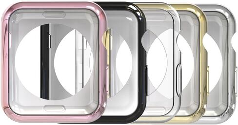 حافظة ظهر ناعمة من Simpeak مكونة من 5 قطع متوافقة مع Apple Watch 41mm Series 9 Series 8 Series 7، نحيفة، شفافة، أسود، وردي وردي، ذهبي وردي، فضي، بدون شاشة (41 مم) in Kuwait