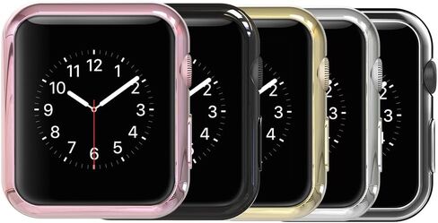 حافظة ظهر ناعمة من Simpeak مكونة من 5 قطع متوافقة مع Apple Watch 41mm Series 9 Series 8 Series 7، نحيفة، شفافة، أسود، وردي وردي، ذهبي وردي، فضي، بدون شاشة (41 مم) in Kuwait