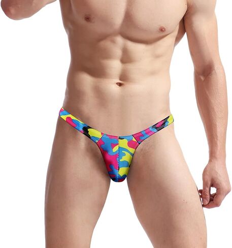 Men's Colorful G-String Thongs Colorful Printing Swimming T-Shaped Panties in Kuwait