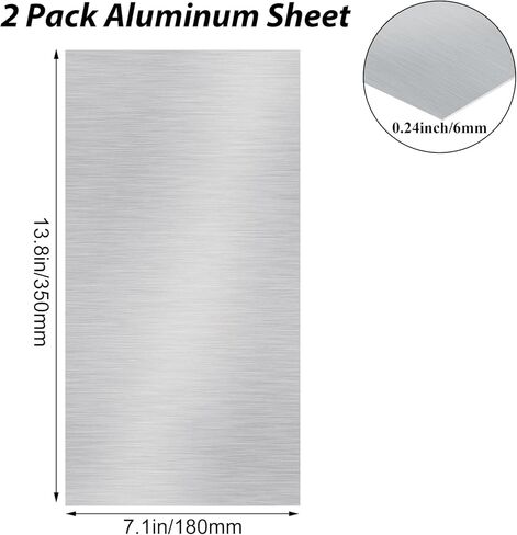 2 قطعة 7 × 14 × 1/4 (0.24 بوصة) لوحة ألومنيوم من صفائح الألومنيوم المعدنية 6061 لوحة معدنية من الألومنيوم مغطاة بطبقة واقية، مصقولة بدقة ومزيلة للأزيز in Kuwait