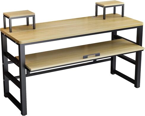 Music Studio Recording Desk with 1 Piano Keyboard Tray, Music Production Workstation, Home Office Furniture Wooden Table (Black Board + Black Frame, 63 inches) in Kuwait