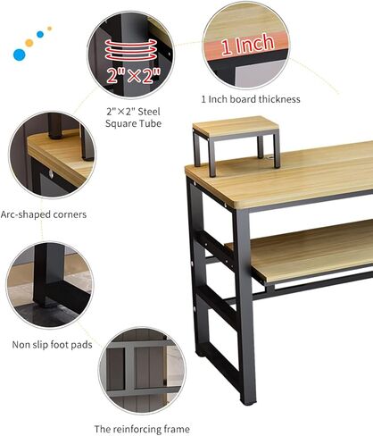 Music Studio Recording Desk with 1 Piano Keyboard Tray, Music Production Workstation, Home Office Furniture Wooden Table (Black Board + Black Frame, 63 inches) in Kuwait