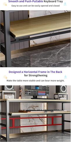 Music Studio Recording Desk with 1 Piano Keyboard Tray, Music Production Workstation, Home Office Furniture Wooden Table (Black Board + Black Frame, 63 inches) in Kuwait