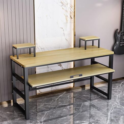 Music Studio Recording Desk with 1 Piano Keyboard Tray, Music Production Workstation, Home Office Furniture Wooden Table (Black Board + Black Frame, 63 inches) in Kuwait