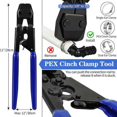 PEX Cinch Clamp Tool Kit, Including 30pcs 1/2" PPSU PEX Fittings, 70pcs 1/2" PEX Cinch Clamps, 10pcs 3/4" PEX Cinch Clamps, 1pcs PEX Pipe Clamp Cinch Tool and 1pcs Pipe Cutter in Kuwait