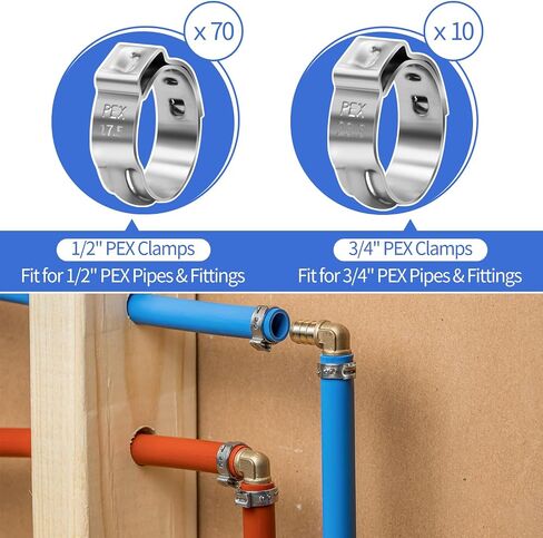 PEX Cinch Clamp Tool Kit, Including 30pcs 1/2" PPSU PEX Fittings, 70pcs 1/2" PEX Cinch Clamps, 10pcs 3/4" PEX Cinch Clamps, 1pcs PEX Pipe Clamp Cinch Tool and 1pcs Pipe Cutter in Kuwait