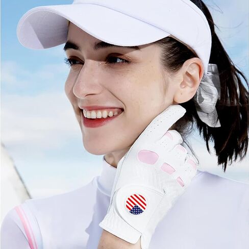 Amy Sport Women's Golf Gloves Left Hand Right with Ball Marker Value 2 Pack, All Weather Grip Rain Soft Leather Pink Size Small Medium Large XL in Saudi Arabia