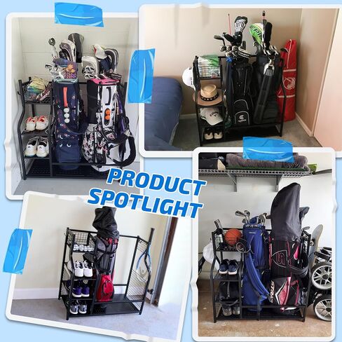 PLKOW Golf Bag Stand Golf Bag Organizer Fits for 2 Golf Bags Golf Clubs Golf Equipment, Golf Bag Holder Golf Organizer for Garage Shed Basement in Kuwait