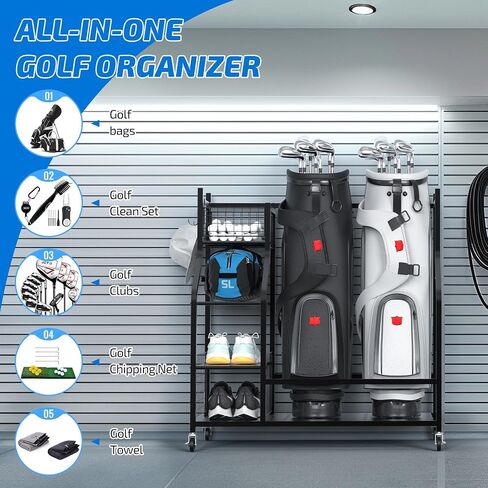 PLKOW Golf Bag Stand Golf Bag Organizer Fits for 2 Golf Bags Golf Clubs Golf Equipment, Golf Bag Holder Golf Organizer for Garage Shed Basement in Kuwait