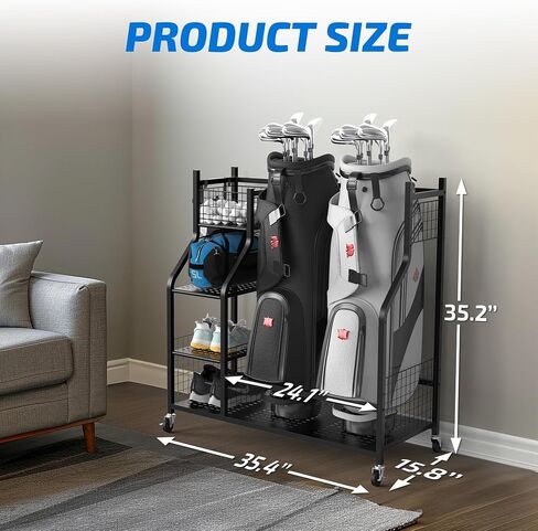 PLKOW Golf Bag Stand Golf Bag Organizer Fits for 2 Golf Bags Golf Clubs Golf Equipment, Golf Bag Holder Golf Organizer for Garage Shed Basement in Kuwait