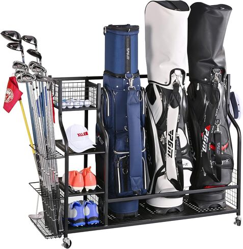 PLKOW Golf Bag Stand Golf Bag Organizer Fits for 2 Golf Bags Golf Clubs Golf Equipment, Golf Bag Holder Golf Organizer for Garage Shed Basement in Kuwait