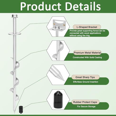 24'' Mobile Home Anchors, Set of 4 Ground Anchors Screw in with Brackets and Drill Bit Storage Shed Anchor Kit Swing Anchor Kits Heavy Duty Spiral Garden Earth Anchors for Trampoline Fence in Kuwait