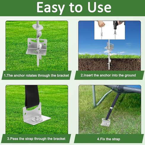 24'' Mobile Home Anchors, Set of 4 Ground Anchors Screw in with Brackets and Drill Bit Storage Shed Anchor Kit Swing Anchor Kits Heavy Duty Spiral Garden Earth Anchors for Trampoline Fence in Kuwait