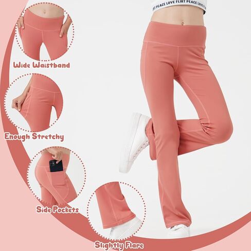 Girls Flare Leggings Bootcut Yoga Pants for Youth with Pocket Bell Bottom High Waist Athletic Workout Tights 3 Pack in Saudi Arabia
