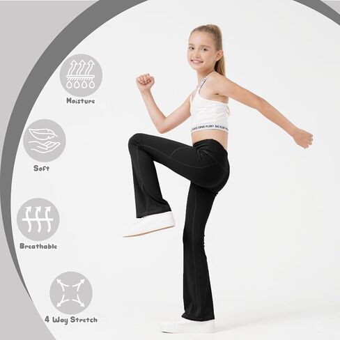 Girls Flare Leggings Bootcut Yoga Pants for Youth with Pocket Bell Bottom High Waist Athletic Workout Tights 3 Pack in Saudi Arabia