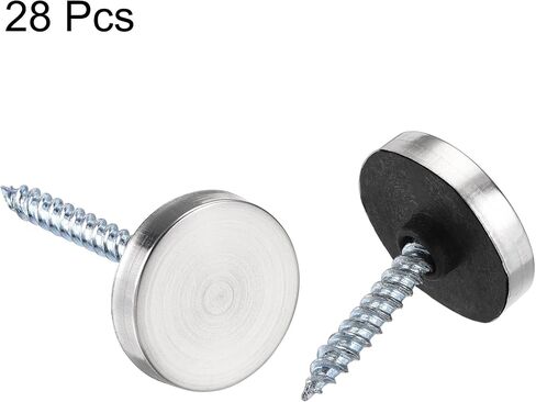 uxcell Mirror Screws, 14mm/0.55", 28pcs Decorative Cap Fasteners Cover Nails, Wire Drawing, Silver Tone 201 Stainless Steel in Saudi Arabia