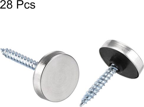 uxcell Mirror Screws, 14mm/0.55", 28pcs Decorative Cap Fasteners Cover Nails, Wire Drawing, Silver Tone 201 Stainless Steel in Saudi Arabia