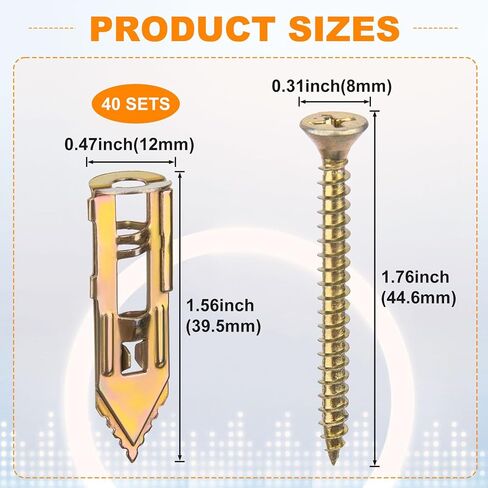 80pcs Heavy Duty Wall Anchors, Metal Self-Drilling Anchors and Screws, Dry Wall Screw Anchors Kits, No Drill or Holes in Wall (40 Pcs 0.47 x 1.56 inch Steel Anchors, 40 Pcs Zinc Screws) in Saudi Arabia