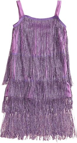 Toddler Kids Girls Sleeveless Sequin Fringe Dress Zip Back Little Girls Tasseled Sparkling Party Latin Dance Dress in Kuwait