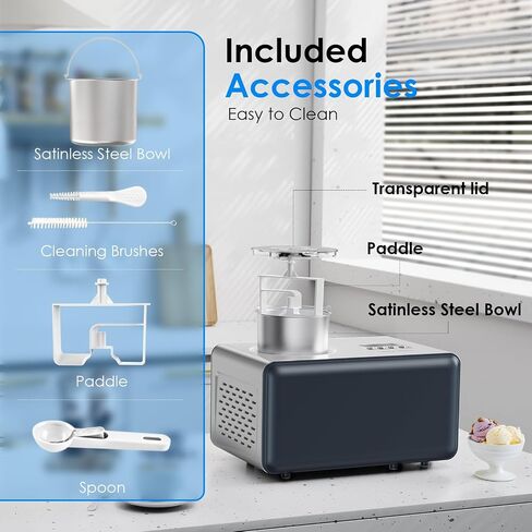 2-in-1 Ice Cream Maker & Yogurt Maker: 1.6Qt Automatic Ice Cream Maker Machine with Yogurt Mode, Stainless Steel Homemade Soft Serve Ice Cream Machine with Compressor for Home, Christmas Gift in Saudi Arabia
