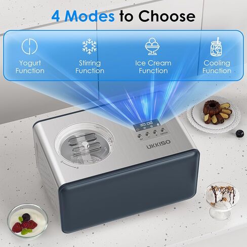 2-in-1 Ice Cream Maker & Yogurt Maker: 1.6Qt Automatic Ice Cream Maker Machine with Yogurt Mode, Stainless Steel Homemade Soft Serve Ice Cream Machine with Compressor for Home, Christmas Gift in Saudi Arabia