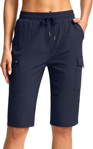 SANTINY Women's 13" Long Hiking Shorts Knee Length Quick Dry Cargo Bermuda Shorts for Women with Zipper Pockets in Saudi Arabia