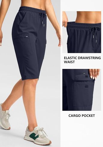 SANTINY Women's 13" Long Hiking Shorts Knee Length Quick Dry Cargo Bermuda Shorts for Women with Zipper Pockets in Saudi Arabia