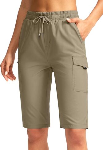 SANTINY Women's 13" Long Hiking Shorts Knee Length Quick Dry Cargo Bermuda Shorts for Women with Zipper Pockets in Saudi Arabia