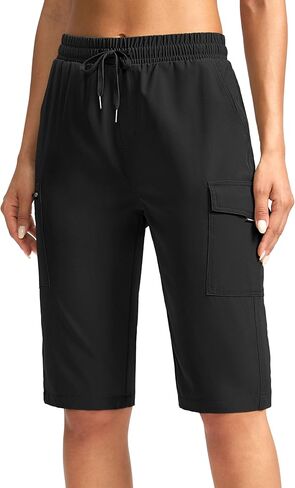 شورت برمودا نسائي طويل بطول 13 بوصة من SANTINY بطول الركبة وسريع الجفاف برمودا للنساء مع جيوب بسحاب in Kuwait