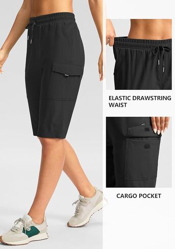 شورت برمودا نسائي طويل بطول 13 بوصة من SANTINY بطول الركبة وسريع الجفاف برمودا للنساء مع جيوب بسحاب in Kuwait