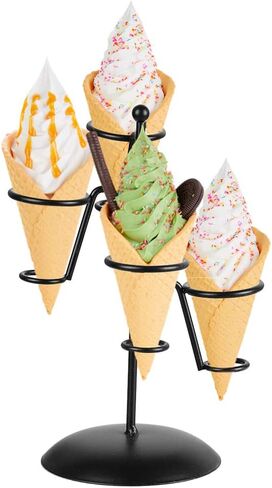 Artliving Black Iron Ice Cream Cone Holder Stand With Base 3 Holes to Display Snow Cones Sushi Hand Rolls Popcorn Candy French Fries Sweets Savory in Saudi Arabia