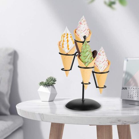 Artliving Black Iron Ice Cream Cone Holder Stand With Base 3 Holes to Display Snow Cones Sushi Hand Rolls Popcorn Candy French Fries Sweets Savory in Saudi Arabia