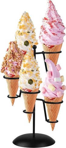 Artliving Black Iron Ice Cream Cone Holder Stand With Base 3 Holes to Display Snow Cones Sushi Hand Rolls Popcorn Candy French Fries Sweets Savory in Saudi Arabia