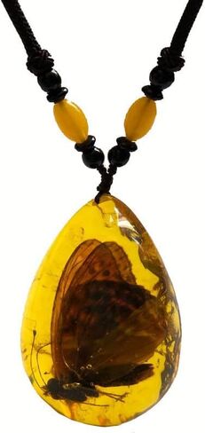 6Pcs Amber Fossil Keychain Set - Insect Specimen Necklace, Home Decor Collectible, Oval Pendant, Scientific Education Gift in Kuwait