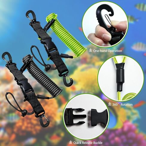 Scuba Diving Lanyard, Heavy Duty Stainless Steel Spring Coiled Lanyard with Quick Release Buckle - 2 Pack in Saudi Arabia