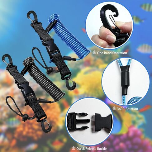 Scuba Diving Lanyard, Heavy Duty Stainless Steel Spring Coiled Lanyard with Quick Release Buckle - 2 Pack in Saudi Arabia