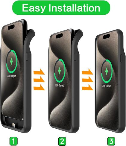 Battery Case for iPhone 15 Pro(6.1 inch), Upgraded 10000mAh Battery Pack Rechargeable Charger Case with Carplay Wireless Charging Compatible for iPhone 15 Pro External Battery Charging Case (Black) in Saudi Arabia