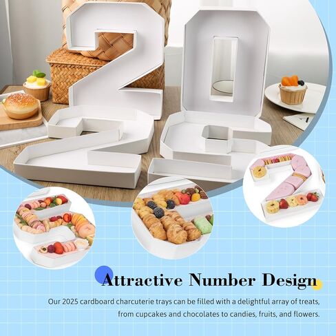 صواني طعام على شكل رقم من VGOODALL، بيضاء 2 0 2 5 صواني طعام من الورق المقوى لتزيين حفلات التخرج وأعياد الميلاد in Kuwait
