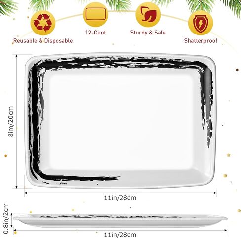 12 Pcs Large Capacity Serving Tray 11 x 8 Inch Plastic Rectangle Serving Platters Reusable Dessert Trays for Valentine's Day Party Buffets Weddings Easter Serving(White, Black) in Kuwait