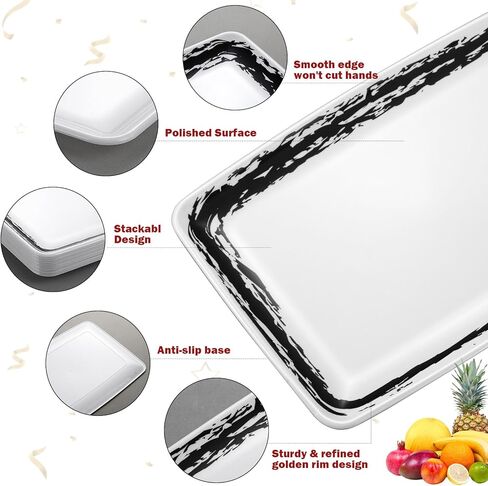 12 Pcs Large Capacity Serving Tray 11 x 8 Inch Plastic Rectangle Serving Platters Reusable Dessert Trays for Valentine's Day Party Buffets Weddings Easter Serving(White, Black) in Kuwait
