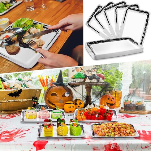 12 Pcs Large Capacity Serving Tray 11 x 8 Inch Plastic Rectangle Serving Platters Reusable Dessert Trays for Valentine's Day Party Buffets Weddings Easter Serving(White, Black) in Kuwait