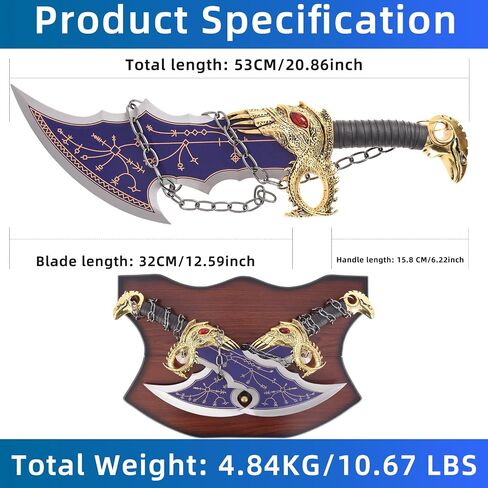 Blades of Chaos Blue,God of War Merh 21inch Stainless Steel，1：1 Replica Prop Sword Suitable for Hobby Collection Decoration in Saudi Arabia